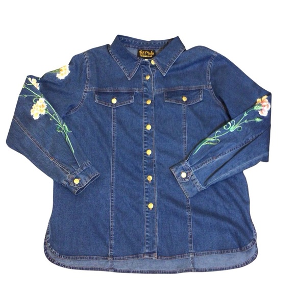 Vtg Bob Mackie Wearable Art Embroidered Denim Shirt Jacket Women’s Size M Floral - Picture 2 of 10